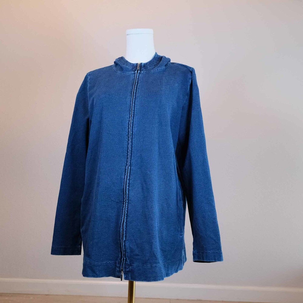 J. Jill Pure Jill Indigo Womens Sweater M Hoodie Sweatshirt Full Zip Athletic